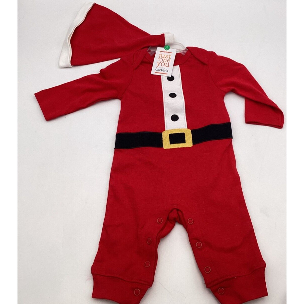 Carter's Just One You Santa Red One Piece Romper Sleeper Hat 3 Months. NEW